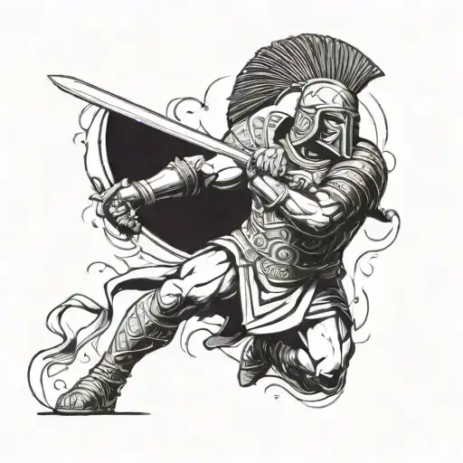 Combining elements of ancient warriors and Turkish history, create a tattoo featuring a fierce gladiator resembling Alp Arslan in battle tattoo design idea