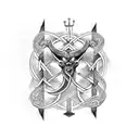 Arm sleeve in black and white, Viking, Celtic, vegvisir, Anglo-Saxo Futhark runes, yggdrasil, fenrir, snake tattoo design idea