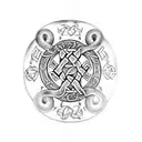 Arm sleeve in black and white, Viking, Celtic, vegvisir, Anglo-Saxo Futhark runes, yggdrasil, fenrir, snake tattoo design idea