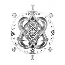 Arm sleeve in black and white, Viking, Celtic, vegvisir, Anglo-Saxo Futhark runes, yggdrasil, fenrir, snake tattoo design idea