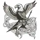 Eagle warrior wielding a bow and arrow in a fierce battle stance tattoo design idea