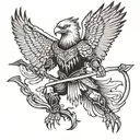 Eagle warrior wielding a bow and arrow in a fierce battle stance tattoo design idea