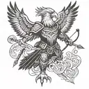 Eagle warrior wielding a bow and arrow in a fierce battle stance tattoo design idea