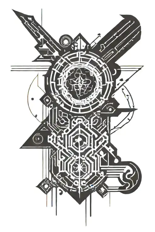 Create a tribal sleeve tattoo featuring abstract rave-inspired patterns and symbols intertwined with traditional tribal motifs tattoo design idea