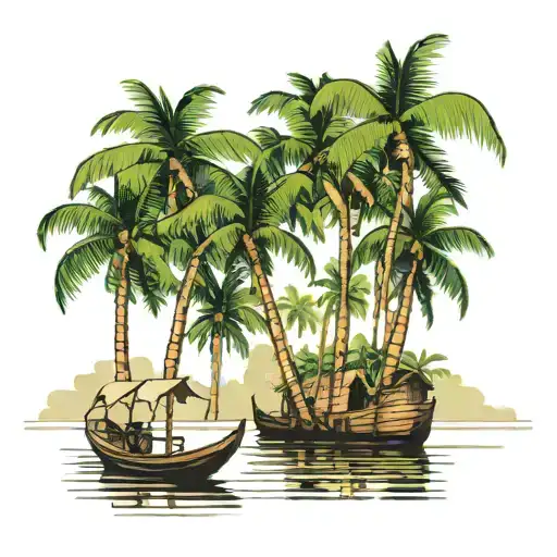 Kerala backwaters boats coconut trees tattoo design idea