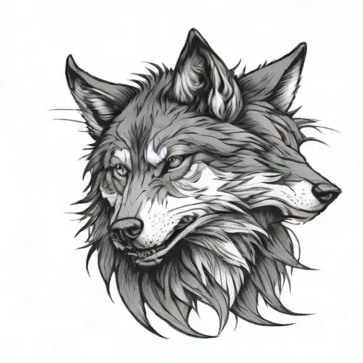angry wolf with scar  tattoo design idea