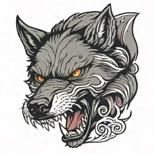 angry wolf with scar  tattoo design idea
