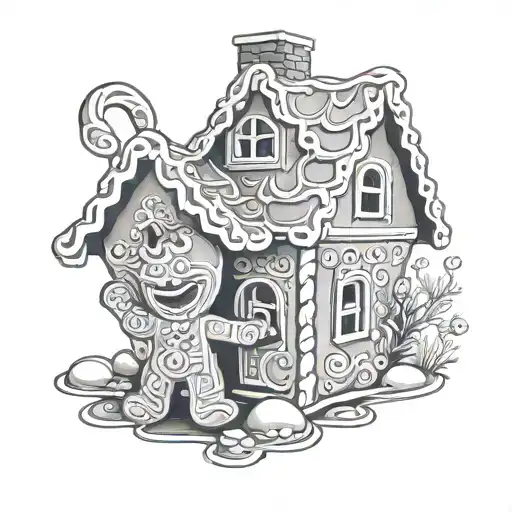 Gingerbread man holding a tiny gingerbread house tattoo design idea
