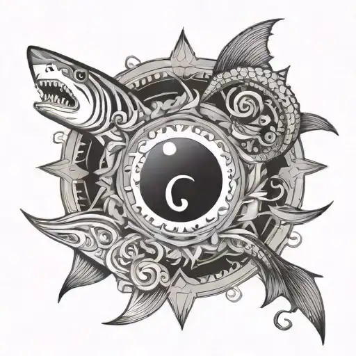 shark and mermaid yin yang mandala design incorporating elements tattoo design idea