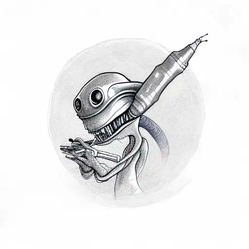 alien smoking a joint tattoo design idea