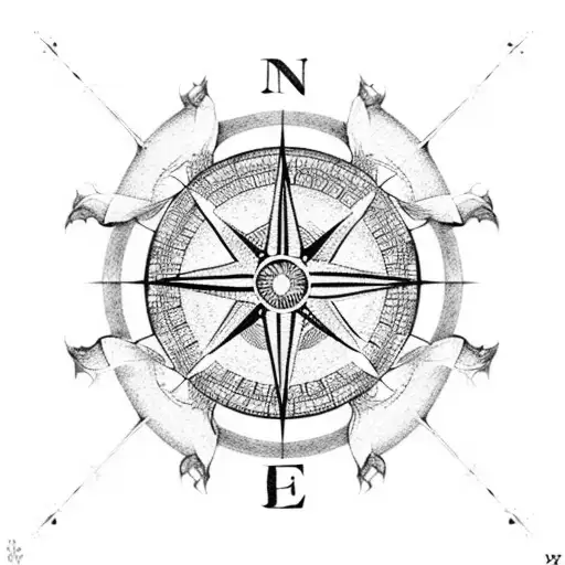 A dotwork compass with intricate map coordinates of Ecuador tattoo design idea