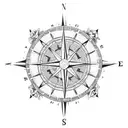 A dotwork compass with intricate map coordinates of Ecuador tattoo design idea