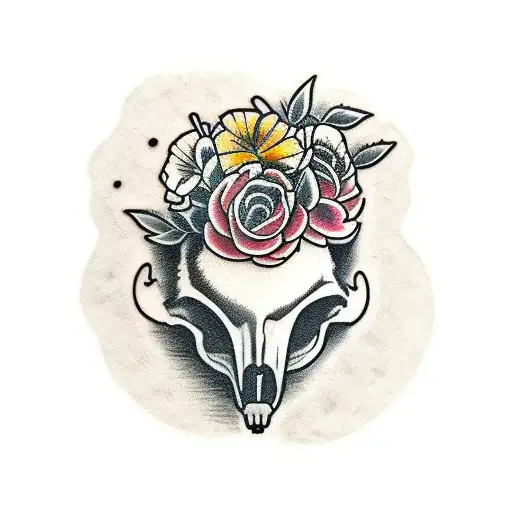 badger skull with wallflowers tattoo design idea