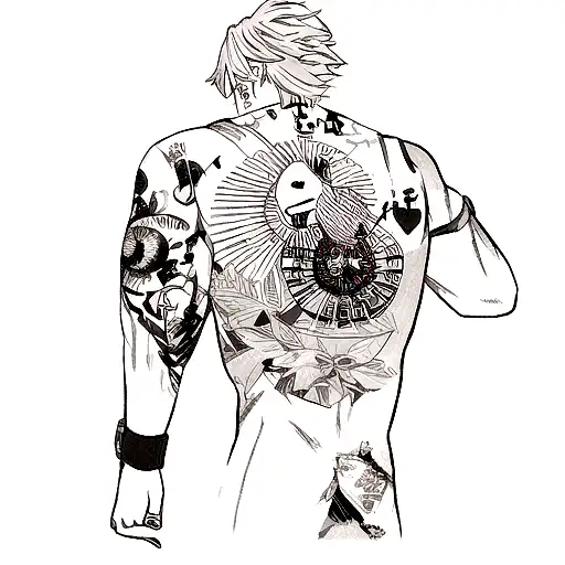 A tatoo made with a collage with diferent manga panels from mangas  tattoo design idea