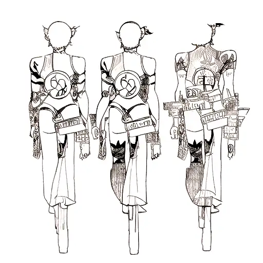 Arm Tattoo, a collage with different manga panels, lots of symetric items and lines tattoo design idea