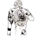 A tatoo made with a collage with diferent manga panels from mangas  tattoo design idea