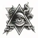 illuminati eye inside a triangle with medusa snakes covering the borders and a dragon wrapping the traingle   tattoo design idea