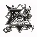 illuminati eye inside a triangle with medusa snakes covering the borders and a dragon wrapping the traingle   tattoo design idea