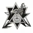 illuminati eye inside a triangle with medusa snakes covering the borders and a dragon wrapping the traingle   tattoo design idea