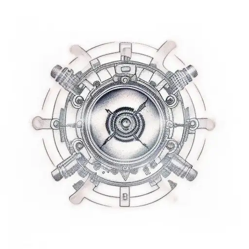 Bio-mechanical tatoo with flesh and gears, the gears form and optical illusion that seems to be moving. tattoo design idea