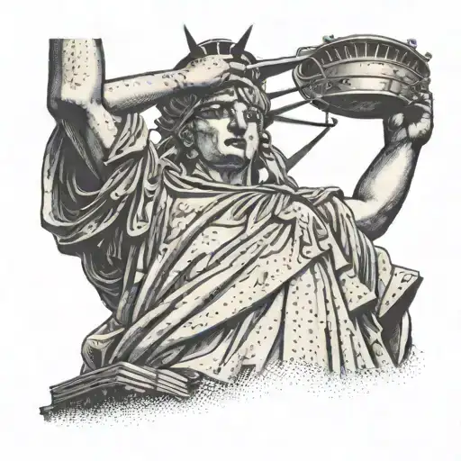 Incorporate a muscular angel doing pull-ups on the torch of the Statue of Liberty tattoo design idea