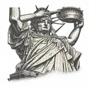 Incorporate a muscular angel doing pull-ups on the torch of the Statue of Liberty tattoo design idea