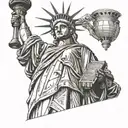 Incorporate a muscular angel doing pull-ups on the torch of the Statue of Liberty tattoo design idea