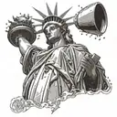 Incorporate a muscular angel doing pull-ups on the torch of the Statue of Liberty tattoo design idea