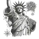 Incorporate a muscular angel doing pull-ups on the torch of the Statue of Liberty tattoo design idea
