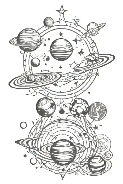 georgios kazakis style tattoo design incorporating planets  tattoo design idea