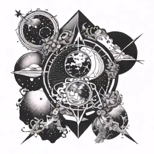 Title "Cosmic Balance" To depict a tattoo that represents the duality of our smallness compared to the universe tattoo design idea