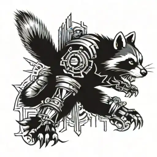 mechanical racoon warrior tattoo design idea