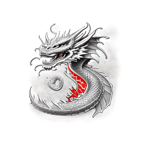 dragon red Green wise and powerfull with a Sword and a blond woman  tattoo design idea