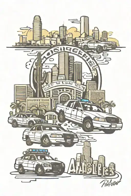 los angeles skyline with cops tattoo design idea