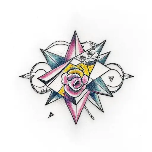 Flowers with diamond and libra star sign tattoo design idea