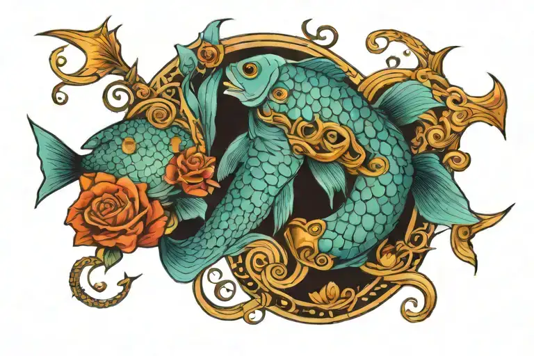 Pisces, Cancer and Aquarius zodiac sign tattoo design idea