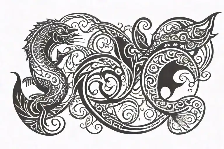 Pisces, Cancer and Aquarius zodiac sign tattoo design idea