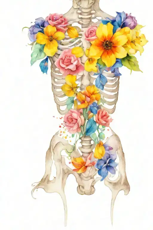 floral skeleton torso tattoo design idea
