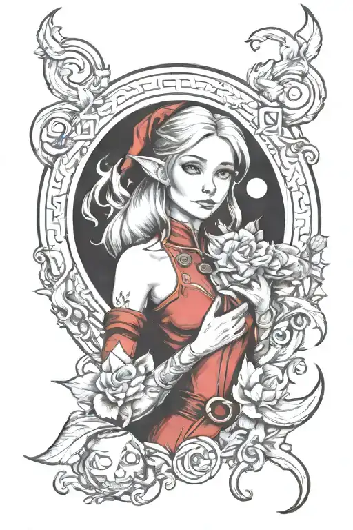 elf and a fire tattoo design idea
