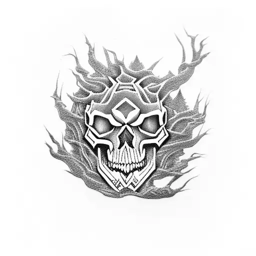 Skull Dragon Lion Tree Woods House tattoo design idea