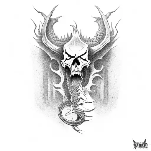 Skull Dragon Viking Woods tattoo design idea