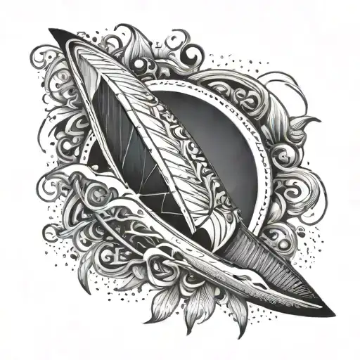 Anchored windsurfing board surrounded by shark tooth border tattoo design idea