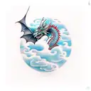 Dragon, clouds, birds tattoo design idea