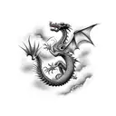 Dragon, clouds, birds tattoo design idea