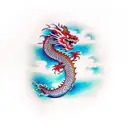 Dragon, clouds, birds tattoo design idea