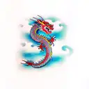 Dragon, clouds, birds tattoo design idea