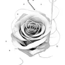 A minimalist design of a rose with running shoe laces wrapped around it tattoo design idea