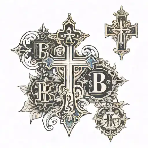 4 crosses with the initials A,C,B in each with 2 of them including A. also include the verse Exodus 20:12 tattoo design idea