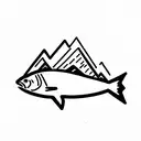trout with mountains tattoo design idea