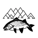 trout with mountains tattoo design idea